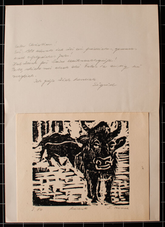 Sigrid Noack - Wisente - Holzschnitt - 1980
