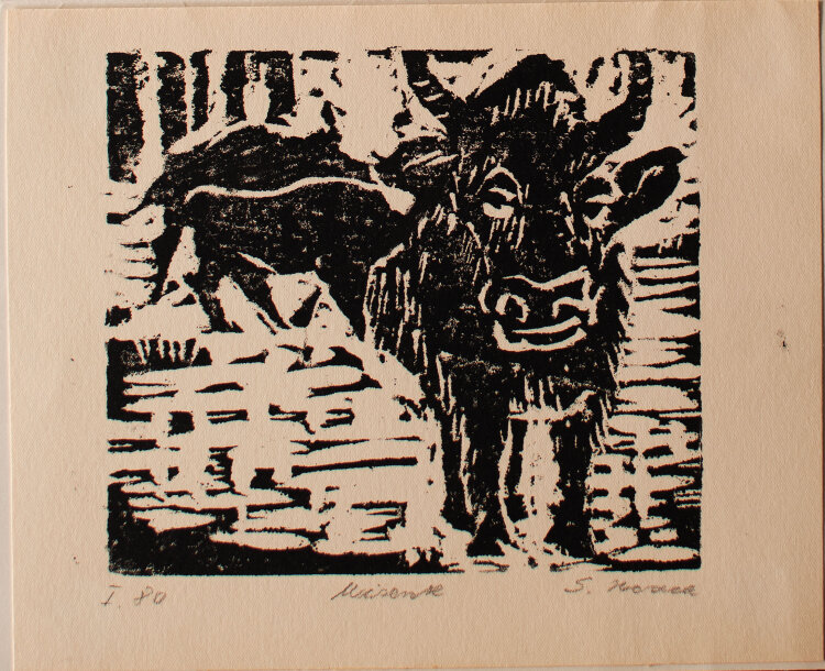 Sigrid Noack - Wisente - Holzschnitt - 1980