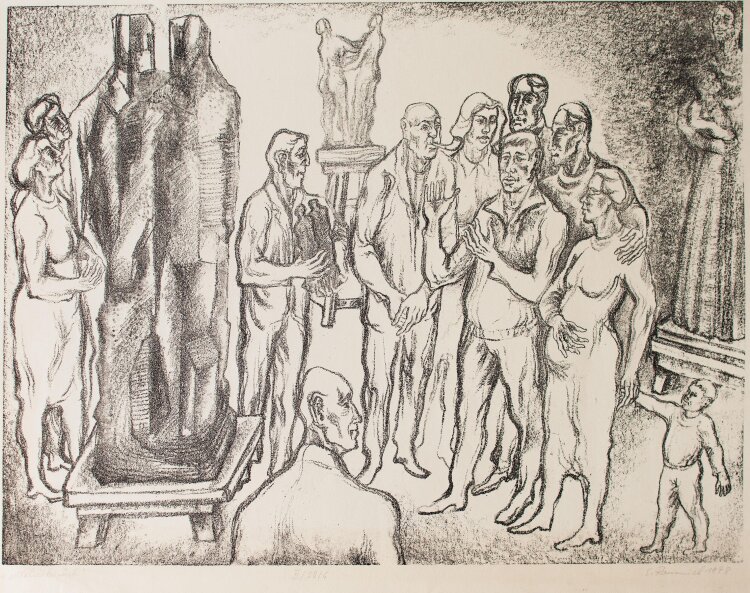 Gerhard Rommel - Atelierbesuch - Kreidelithographie - 1987