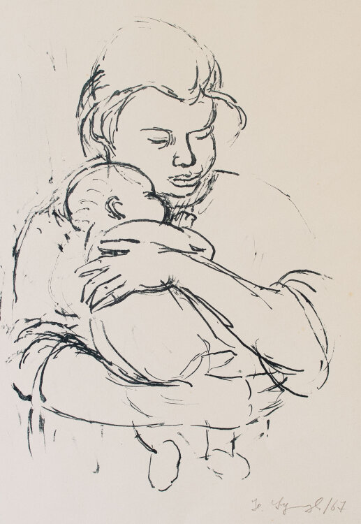 Helmut Symmangk - Mutter mit Säugling - Federlithographie - 1967