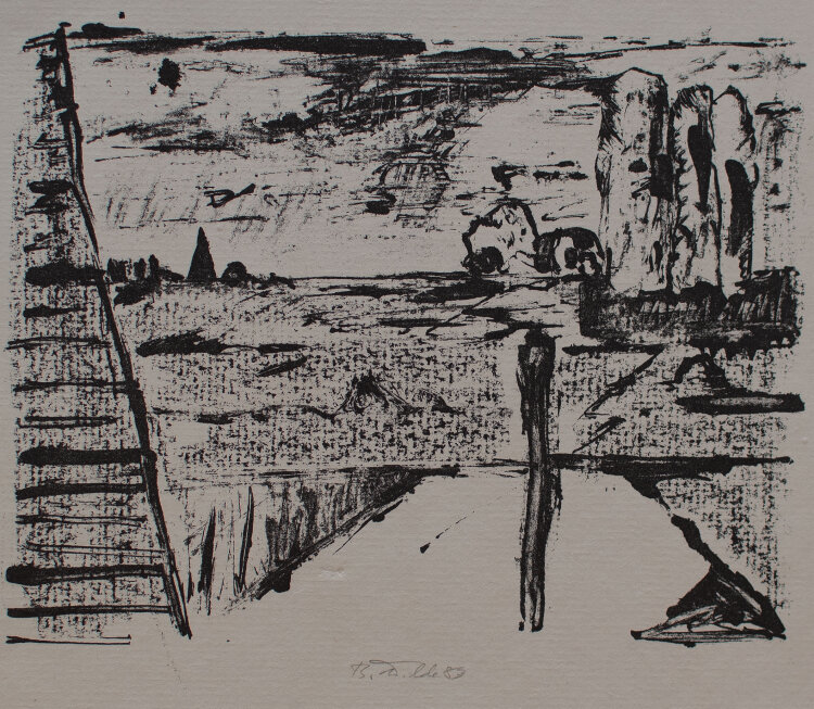 Berndt Wilde - Ernte bei Gewitter - Federlithografie - 1983