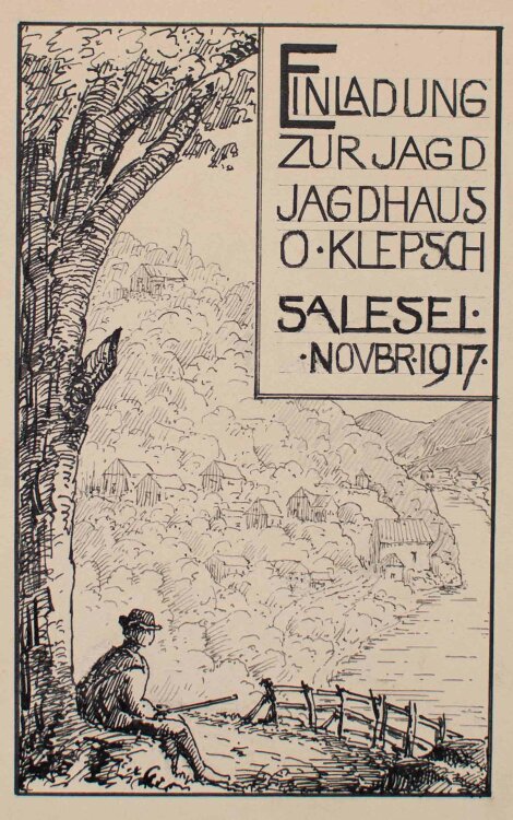 Johannes Hanse - Einladung zur Jagd - Zeichnung, Kalligrafie - 1917