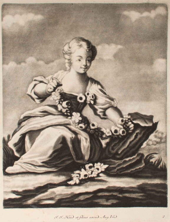 August Vind - Mädchen mit Blumengirlande - Radierung - 1756-1767