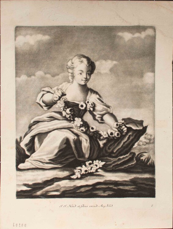 August Vind - Mädchen mit Blumengirlande - Radierung - 1756-1767