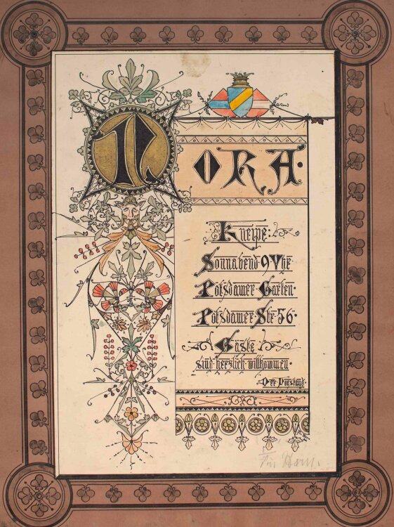 Fin Horn - Kneipe Einladung - Aquarell - um 1880