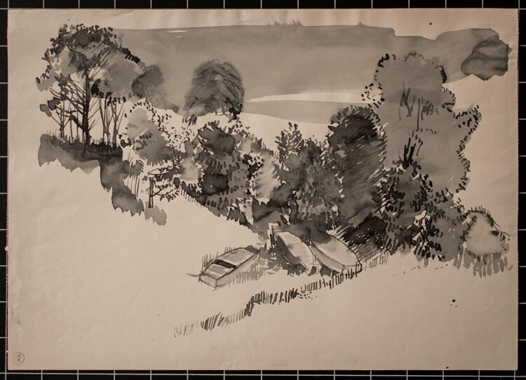 Unbekannter Künstler - Landschaft mit Booten - Tuschzeichnung - o.J.