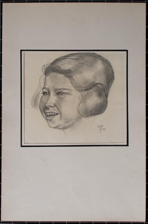 Monogrammist C.P. - Mädchenkopf, lächelnd - Bleistiftzeichnung - 1932
