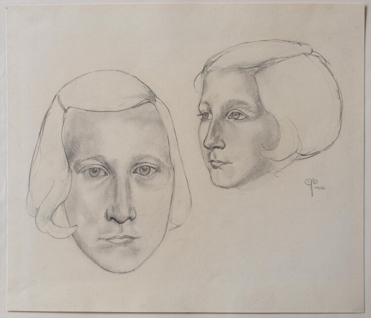 Monogrammist C.P. - Mädchenköpfe aus zwei Perspektiven - Bleistiftzeichnung - 1932