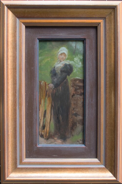 Hermann Kaulbach - Mädchen am Zaun - Öl auf Holz - o.J.
