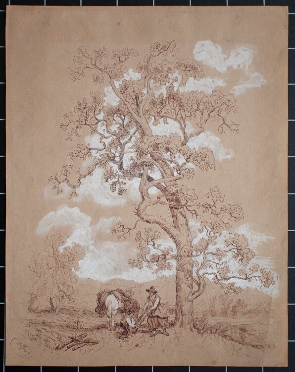 Unbekannter Künstler - o. T. (Holzsammler) - Tuschezeichnung weiß gehöht - 1849