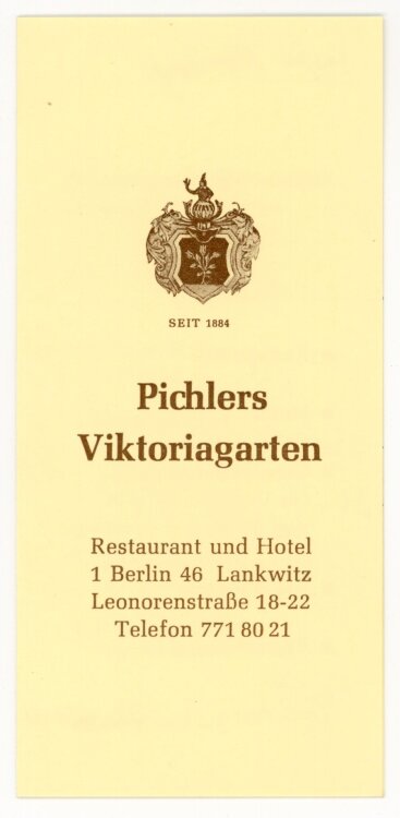 Pichlers Viktoriagarten Berlin - Menükarte