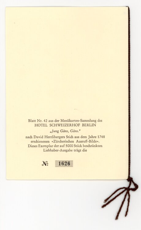 Hotel Schweizerhof - Menükarte  - 28.8.1979