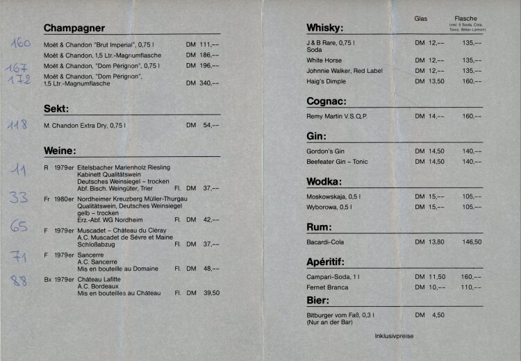 PLAYBOY-Hasenjagd - Hotel Bayerischer Hof - Getränkekarte  - 1982