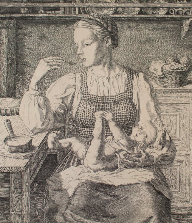 Fritz Cernajsek - Mutter mit Kind, in der Küche -...