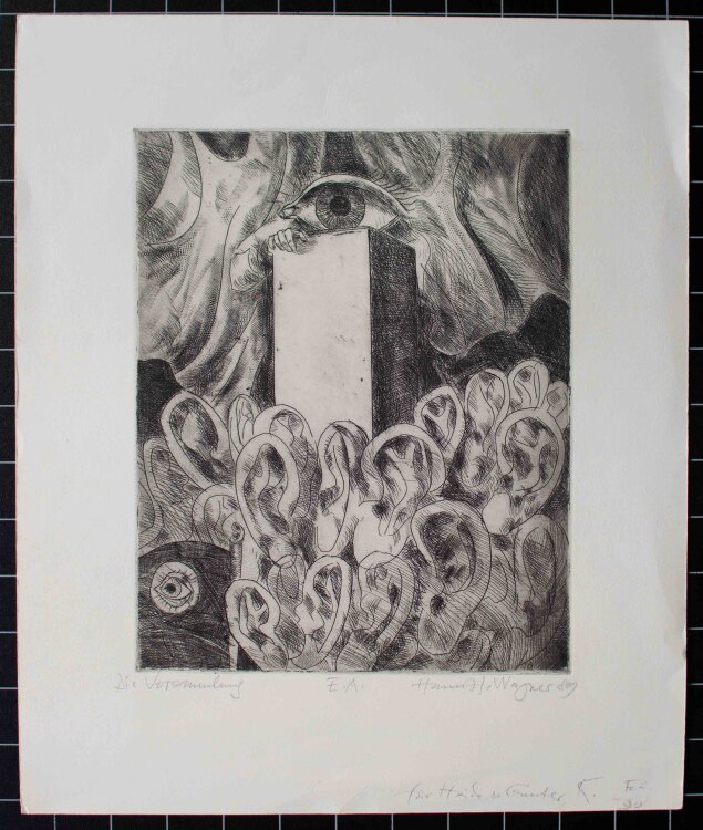 Hannes Wagner - Die Versammlung - Stahlstich - 1989