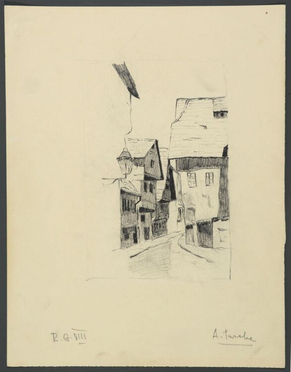 Unbekannter Künstler (A. Taschke?) - Straßenansicht - Bleistiftzeichnung - o. J.
