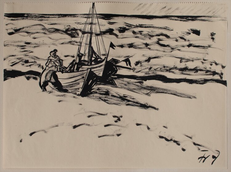 Fritz Zalisz - Küstenlandschaft mit Segelboot und...