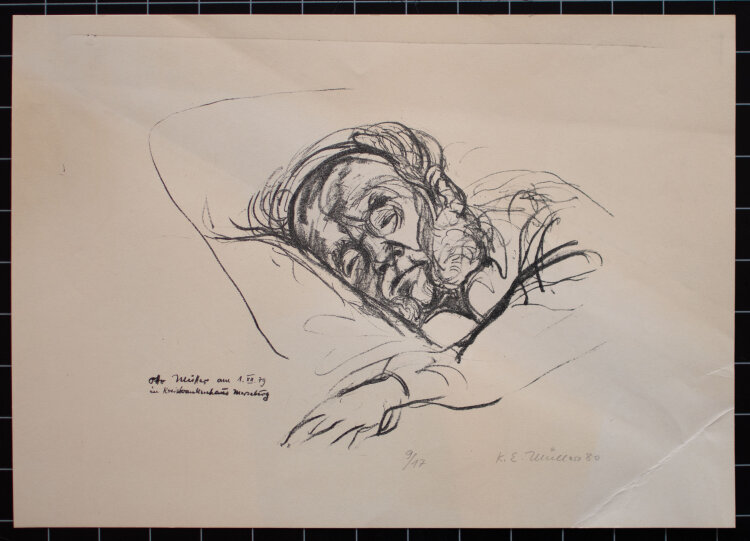 Karl Erich Müller - Otto Müller am 01.12.79 im Kreiskranenhaus Merseburg - Lithografie - 1980