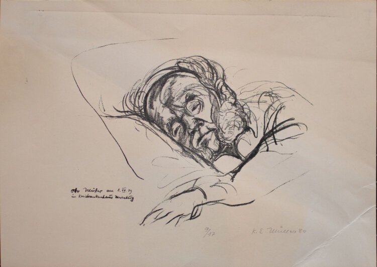 Karl Erich Müller - Otto Müller am 01.12.79 im Kreiskranenhaus Merseburg - Lithografie - 1980