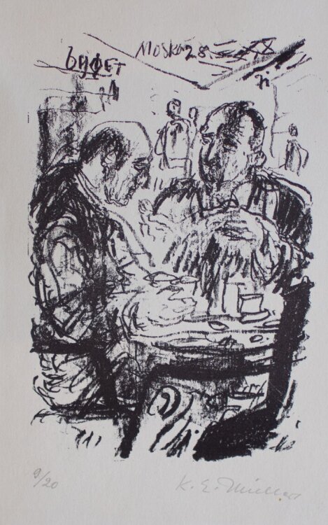 Karl Erich Müller - Moskau, Cafe-szene - Lithografie - o.J.