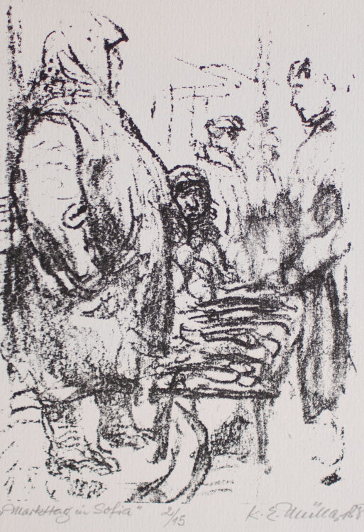 Karl Erich Müller - Markttag in Sofia, Bulgarien - Lithografie - 1988
