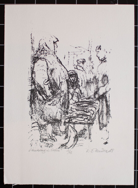 Karl Erich Müller - Markttag in Sofia, Bulgarien - Lithografie - 1988