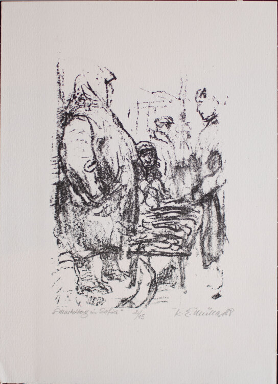 Karl Erich Müller - Markttag in Sofia, Bulgarien - Lithografie - 1988