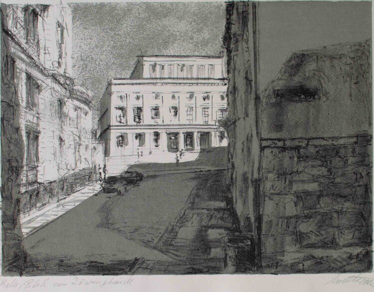 Bernt Wilke - Halle, Blick zum Löwengebaude - Lithografie - 2002