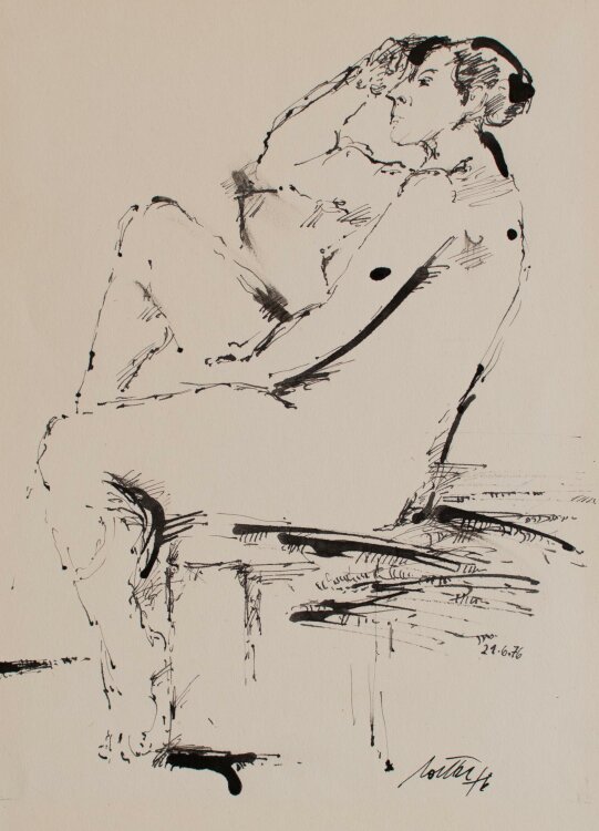 Bernt Wilke - Sitzender Frauenakt - Tuschezeichnung - 1976