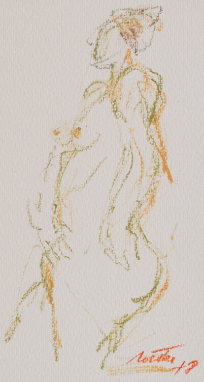 Bernt Wilke - Stehender Frauenakt - Pastellkreide - 1978