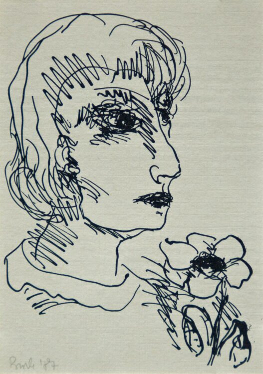 Regina Buch - Frauenporträt mit Blume - Algraphie - 1987