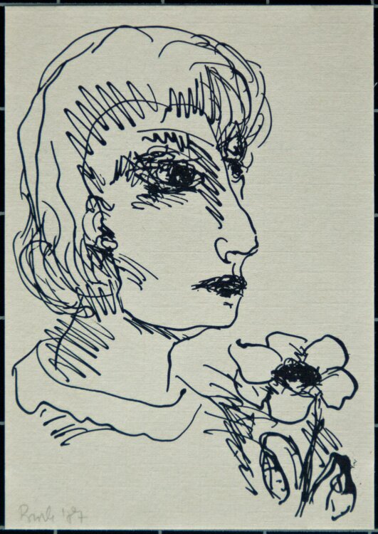 Regina Buch - Frauenporträt mit Blume - Algraphie - 1987