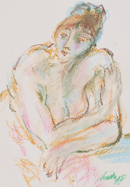 Bernt Wilke - Nach vorn gebeugter Frauenakt - Pastellkreide - 1978