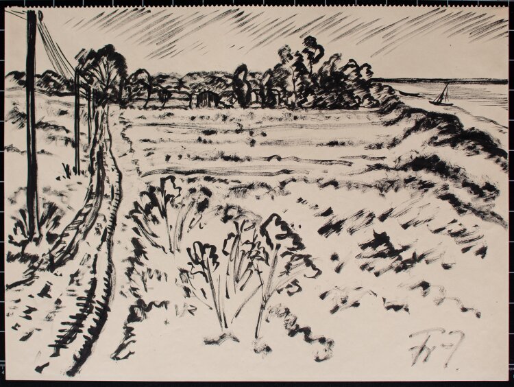 Fritz Zalisz - Ostseelandschaft mit Segelboot - Tusche -...