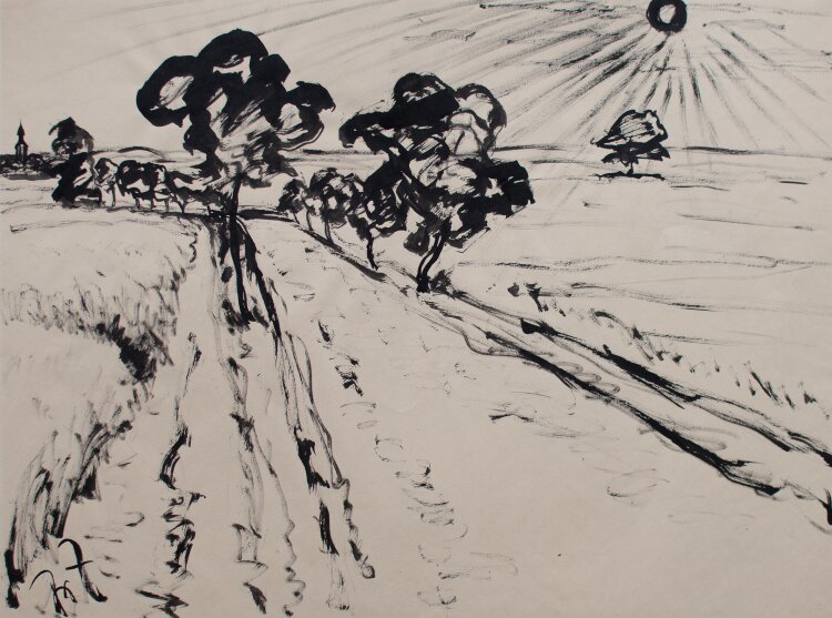 Fritz Zalisz - Landschaft mit Kirche - Tusche - o.J.