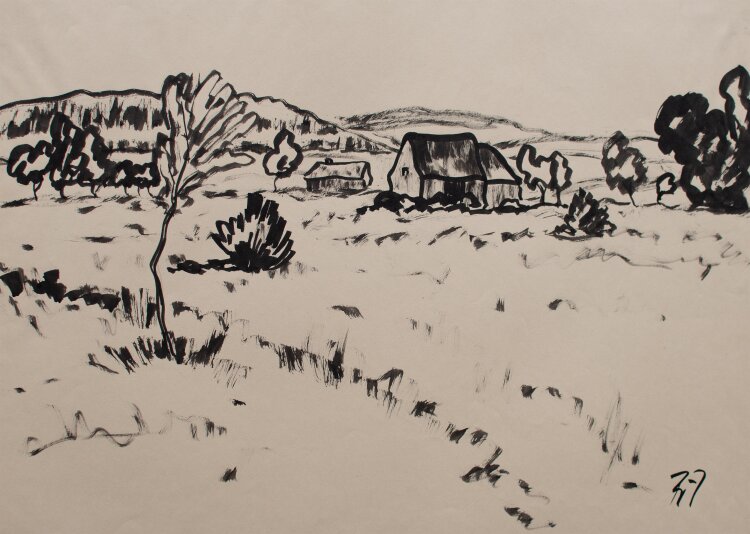 Fritz Zalisz - Landschaft mit Gehöft - Tusche - o.J.