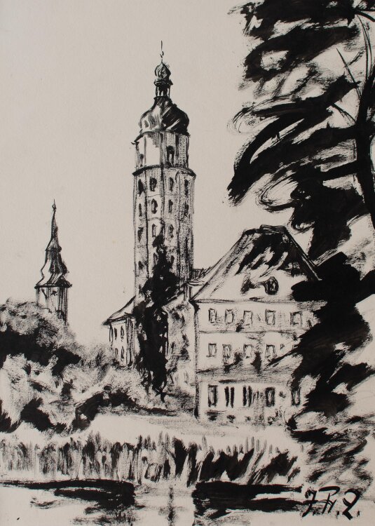 Fritz Zalisz - Altes Schloß an der Mulde (Hartenstein, Sachsen) - Tusche - o.J.
