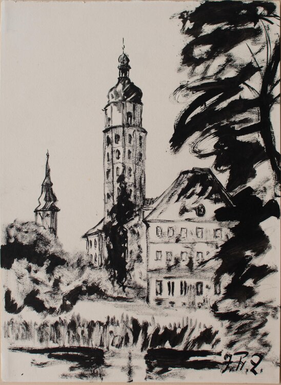 Fritz Zalisz - Altes Schloß an der Mulde (Hartenstein, Sachsen) - Tusche - o.J.