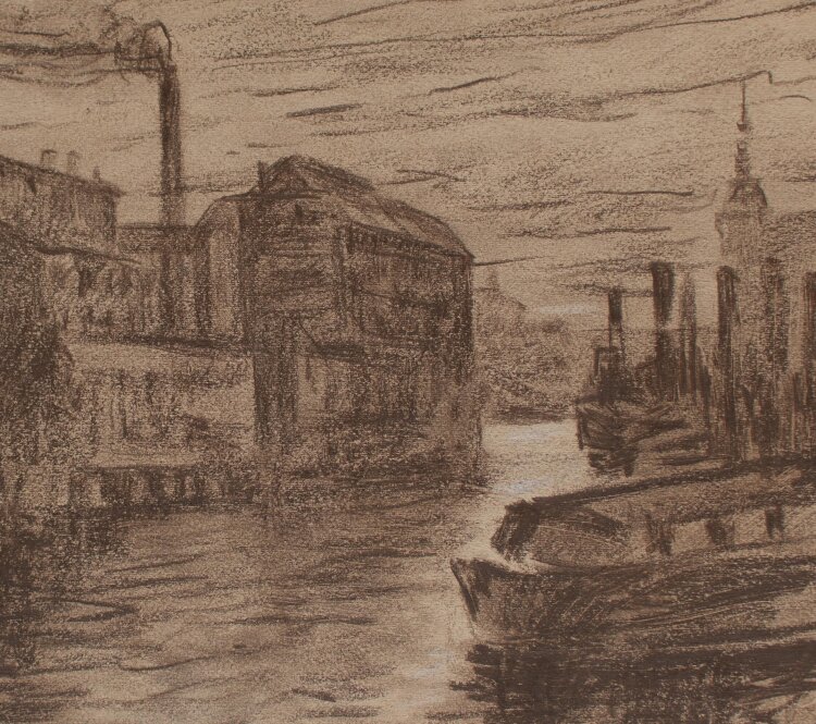 Robert Heinrich - Alt-Berlin am Krögel von der Fischerbrücke aus - Kohlezeichnung - 1903