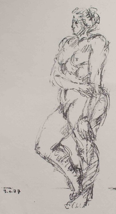 Bernt Wilke - Stehender Frauenakt - Lithografie - 1977