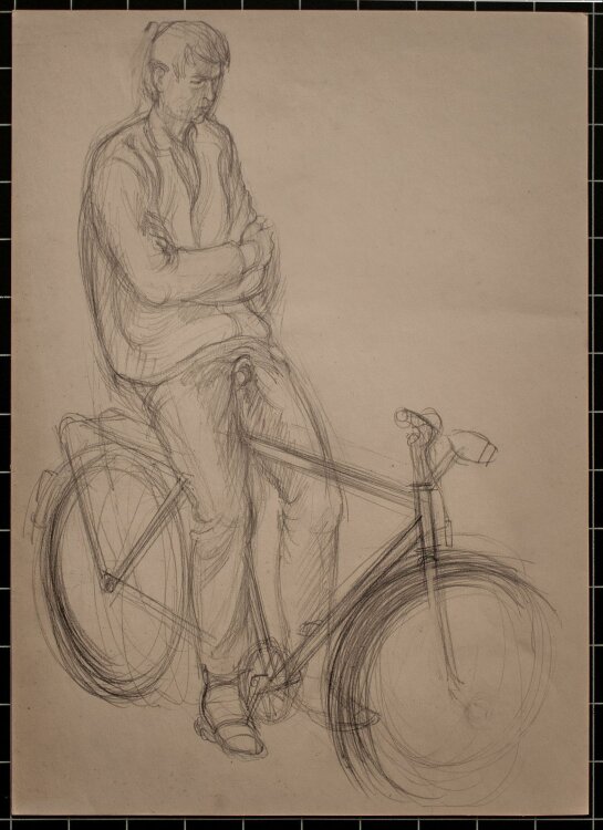 Unbekannter Künstler - Fahrradfahrer - Bleistiftzeichnung - o.J.