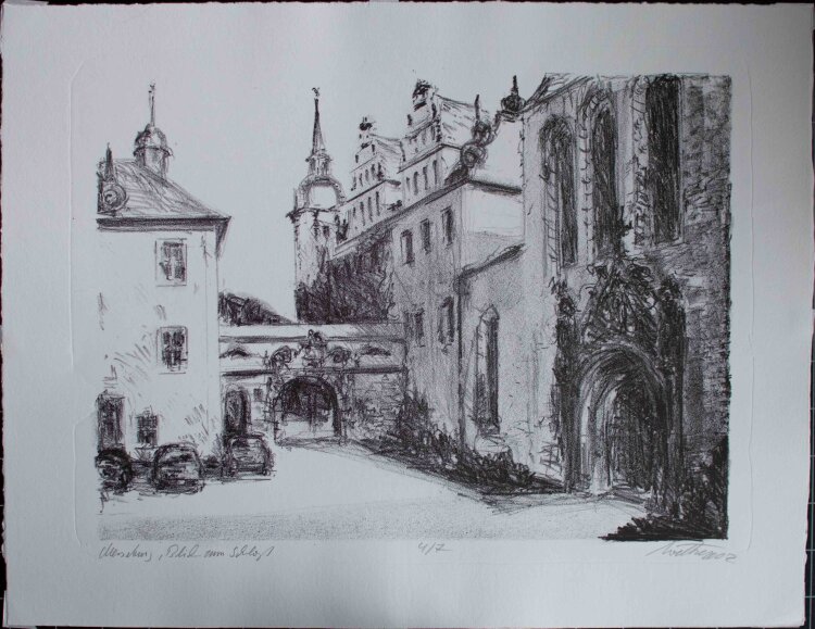 Bernt Wilke - Merseburg, Blick zum Schloss (Sachsen-Anhalt) II - Lithografie - 2002