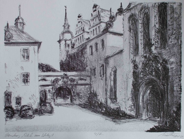 Bernt Wilke - Merseburg, Blick zum Schloss (Sachsen-Anhalt) II - Lithografie - 2002