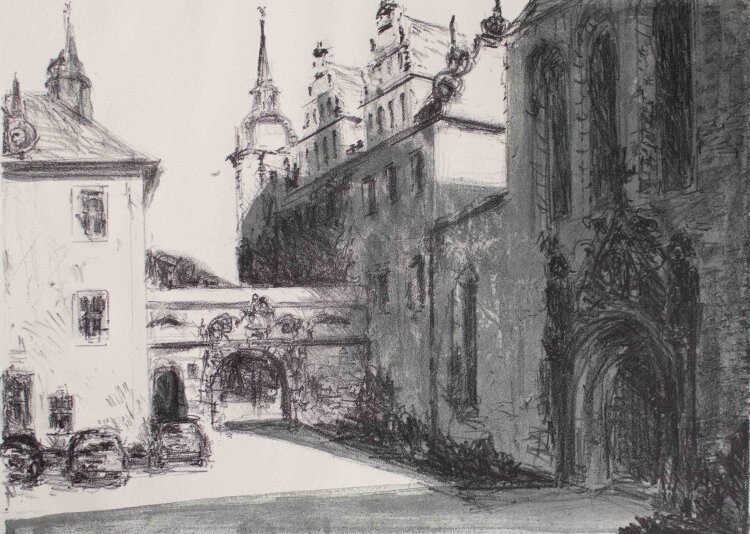 Bernt Wilke - Merseburg, Blick zum Schloss (Sachsen-Anhalt) I - Lithografie - 2002