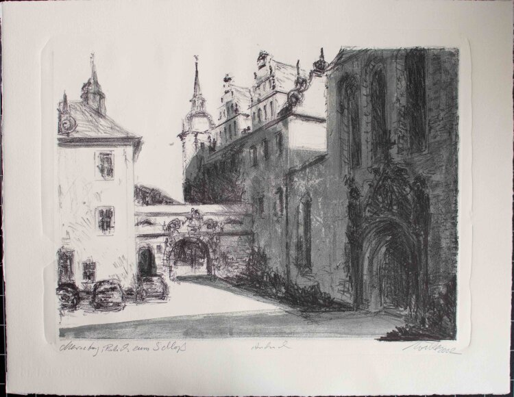 Bernt Wilke - Merseburg, Blick zum Schloss (Sachsen-Anhalt) I - Lithografie - 2002