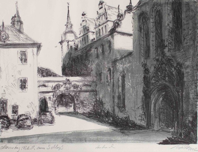 Bernt Wilke - Merseburg, Blick zum Schloss (Sachsen-Anhalt) I - Lithografie - 2002