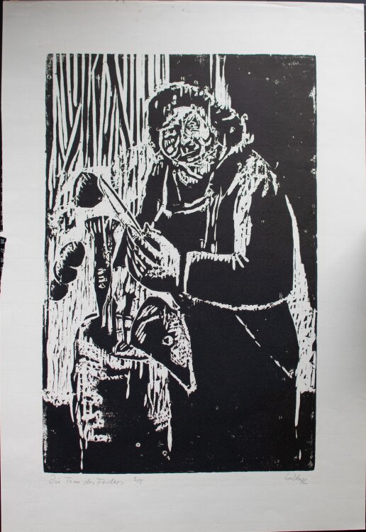 Bernt Wilke - Die Frau des Fischers - Holzschnitt - 1972