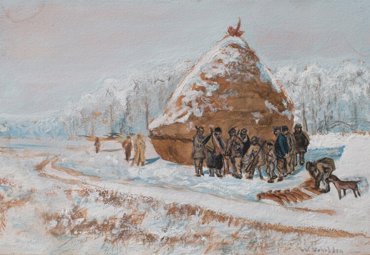 W. Schröder - Jagdszene im Winter - Mischtechnik - um 1900