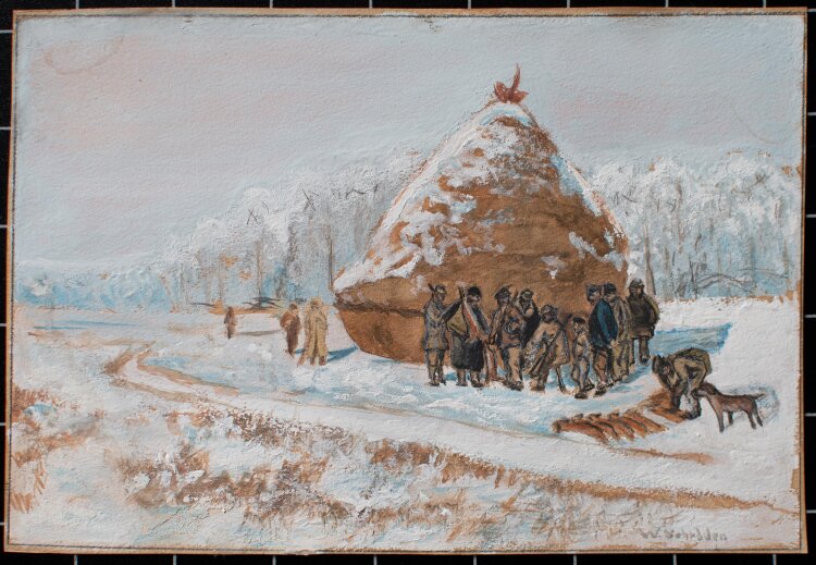 W. Schröder - Jagdszene im Winter - Mischtechnik - um 1900