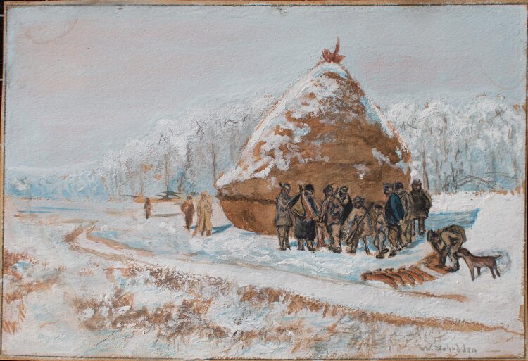 W. Schröder - Jagdszene im Winter - Mischtechnik - um 1900